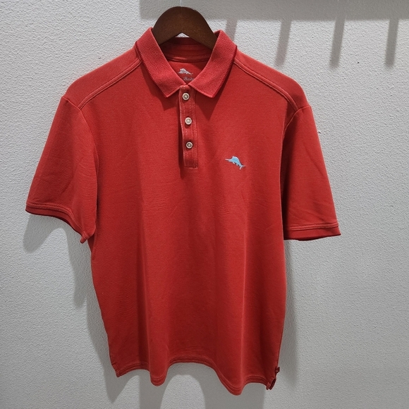 Tommy Bahama Polo Shirt Mens Medium Emfielder Red Supima Cotton Short Sleeve EUC - Picture 1 of 9